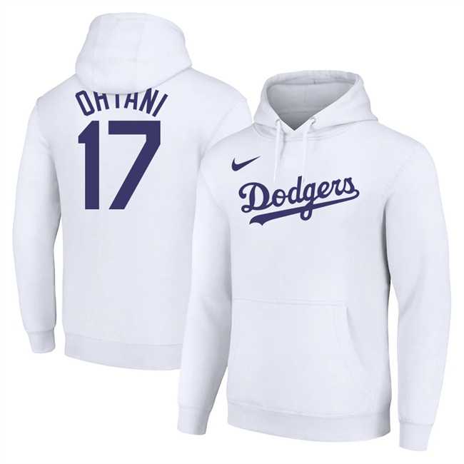 Los Angeles Dodgers #17 Shohei Ohtani White Name & Number Pullover Hoodie,We sell and wholesale Los Angeles Dodgers #17 Shohei Ohtani White Name & Number Pullover Hoodie on line form chian!